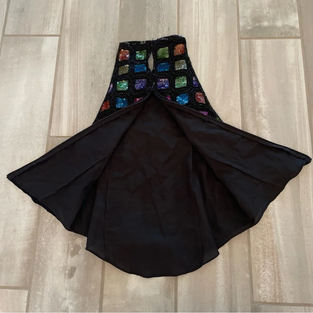 VTG Laurence Kazar Silk Multicolor Sequin Beaded Halter Top Medium 80's - Picture 11 of 15